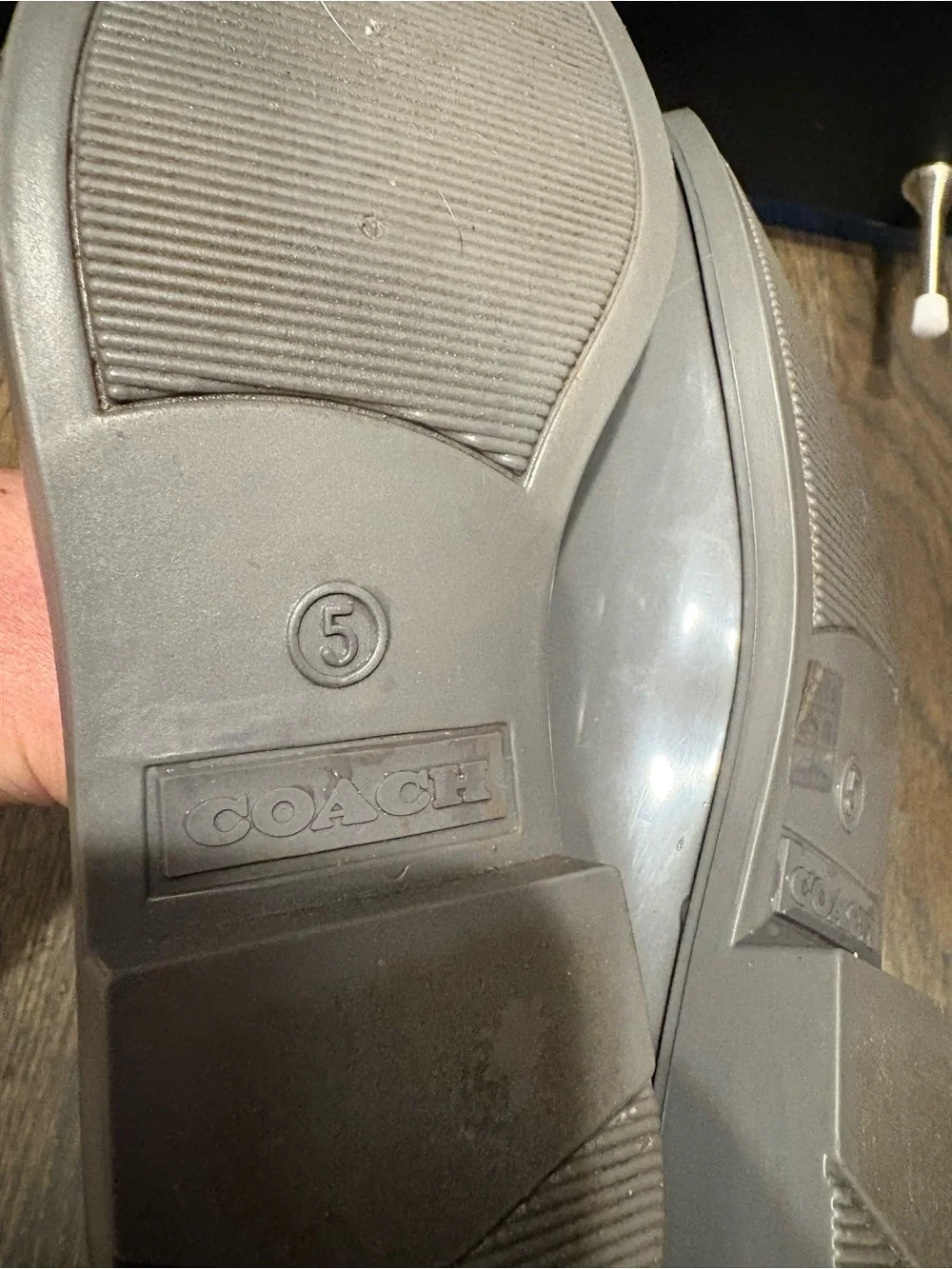 Coach Gray rubber Rivington logo Rain Boot with Signature Elastic Panel AS IS 5